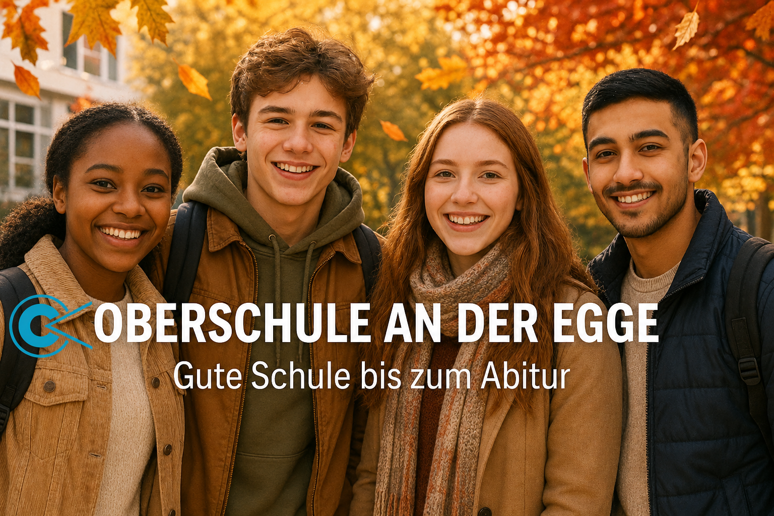 Schüler:innen der Egge vor einer Herbstlandschaft.